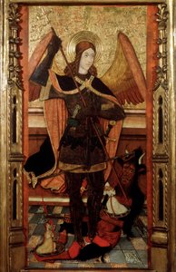 Ärkeängeln Mikael väger de dödas själar, tidigt 1500-tal. av Pere Espalargues the younger