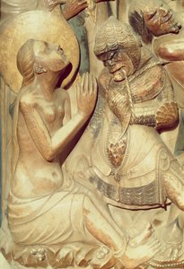 Den heliga Theklas martyrskap, detalj från högaltaret (alabaster) av Pere Johan