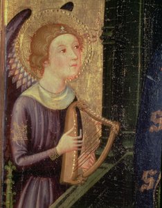 Ängel som spelar en harpa (detalj från en altartavla av Jungfrun från Aballa Conca)