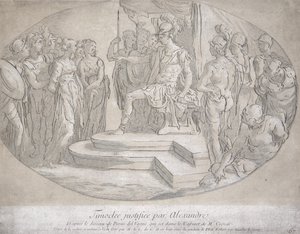 Alexandre et Timoclee, graverad av Nicolas Lesueur (1691-1764) (litografi) av Perino del Vaga