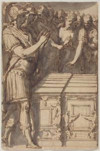 Alexander inviger altaren för de tolv olympiska gudarna av Perino del (1501-47) Vaga
