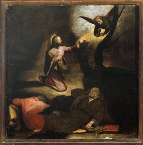 Passion of Christ: Agony in the Garden of Getsemane (olja på trä av Perino del Vaga