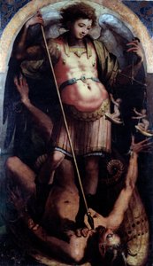 St Michael, Central panel (olja på trä, ca 1535) av Perino del Vaga