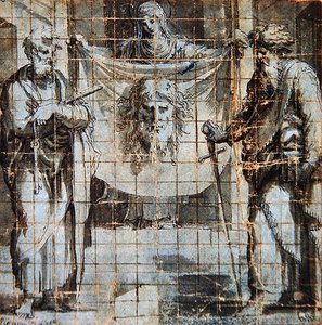 St. Veronica med SS. Peter och Paul (penna & bläck och tvätt på papper) av Perino del Vaga