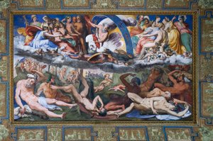 Zeus slår de upproriska jättarna (jättarnas fall) i The Hall of Jupiter