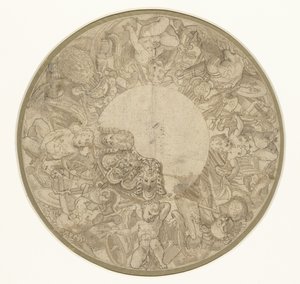 Design för basen av en rund utställningsskål av Perino del Vaga (attributed to)