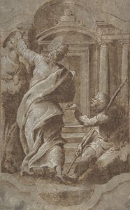 De heliga Petrus och Johannes botar en krympling vid templets port, 1501-47. av Perino del Vaga