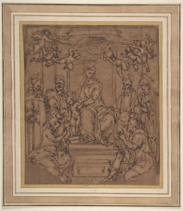 Jungfru och barn tronade med Saint Anthony Abbot, Saint Peter, Saint Paul..., 1522-23. av Perino del Vaga