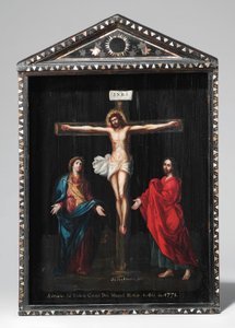En Christian Lacquer Shrine (Seigan), målning från 1700-talet (olja på panel med pärlemor, guld och silver)
