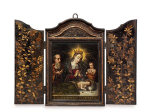 En bärbar kristen helgedom (Seigan) beställd av de portugisiska jesuiterna (olja på koppar i fodral)