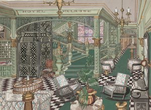 Melrose Hotel Lobby, 1880, ca. 1947. av Perkins Harnly