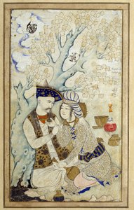 Art Islam: Porträtt av Shah Abbas I som omfamnar en av hans sidor. Persisk teckning från 1672. Mått: 0,16 x 0,27m. Paris, Louvren av Persian School