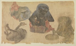 Fyra fångna demoner, 1470-1500 (wc och guld på siden) av Persian School
