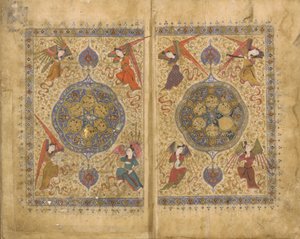 Khamsa (kvintett) av Khwaju Kirmani, Shiraz, Iran, Timuridperioden, 1437-38 (ogenomskinlig akvarell, bläck och guld på papper) av Persian School