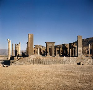 "" Palace of Darius I (550-486 f.Kr.) i Persepolis (Iran) "", Plats för Aimenidernas persiska rike. 6:e - 5:e århundradet f.Kr av Persian School