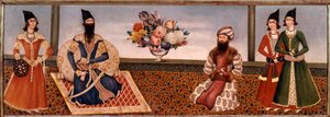 Den persiske kungen Fath Ali Shah (1771-1834) omger medlemmar av sitt hov Målning av Shiraz-skolan (Shiraz) (1800-talet) Teheran, Foroughi Collection av Persian School