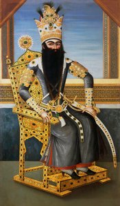 Porträtt av Fath Ali Shah (1762-1834), ca 1805, kung av Persien från 1797 till 1834, okänd konstnär, olja på duk av Persian School