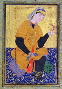 Porträtt av Hamida Banu Begum, med ett sigill, illustrerad folio från Mir Alis antologi, 1550, av Persian School