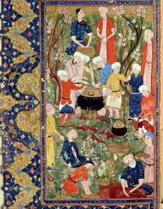 Förbereder en måltid, illustration från en episk dikt av Hafiz Shirazi, Safavid av Persian School