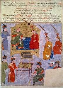 Representation av Houlagou Khan (1217-1265), han är sonson till Genghis Khan persisk miniatyr hämtad från "" Jami al-tawarikh"" (Jami al-tawarikh) eller "" Universal History"" av historikern Rashid al-din (al. din) (1247-1318) Omkring 1430. Paris, B.N. av Persian School