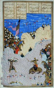 Rustam skjuter Ashkabus och hans häst, illustration från 