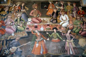 Shah Abbas I Great tar emot Nadr Vali Muhammad Khan från Khanate av Bukhara, mottagningshallen av Persian School