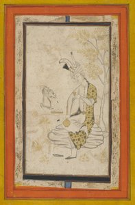 Shah Tahmasp I sittande på klippan, Safaviddynastin (bläck och guld på papper) av Persian School