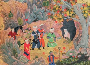 Sultan Iskandar besöker en eremit från "Khamsa" i Nizami, Herat av Persian School