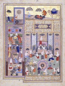 Kalifen Harun al-Rashid vid badet, ca. 1584-5 av Persian School