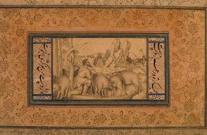 Den förlorade sonen, ca 1600 (ogenomskinlig wc och bläck på papper) av Persian School