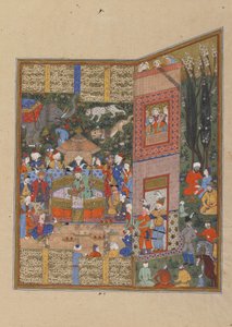 Salms och Turs sändebud före Faridun, ca 1560 (ogenomskinlig akvarell, bläck och guld på papper) av Persian School
