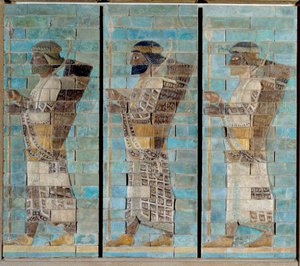 Bågskyttarnas fris, från Darius I:s palats, kungen av Persien, i Susa (600-talet f.Kr.). Mailad tegelreliefbotten. 510 f.Kr. Paris, Louvren. av Persian School