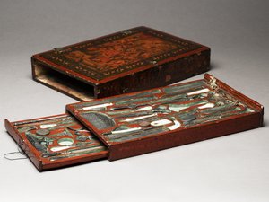 Verktygssats föreställande den heliga familjen, ca 1830 (blandade media) av Persian School