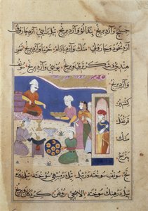 f.83v Beredning av godis för sultanen av Mandu, från ett manuskript om indisk matlagning (vellum) av Persian School