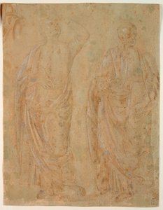 Två stående draperade mansfigurer av Perugino