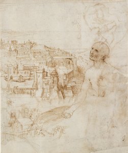Utsikt över staden Perugia, med den ångerfulle St Jerome i förgrunden, 1500-1504 av Perugino