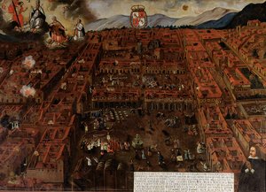 Utsikt över Cuzco vid tidpunkten för jordbävningen 1650
