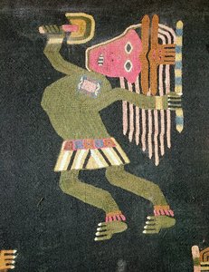 Dansare i vävd ull med batong, Paracas stam (textil) (se även 231825) av Peruvian School