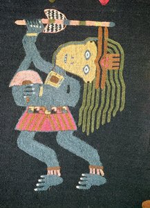 Dansare i vävd ull med batong, Paracas stam (textil) (se även 231826) av Peruvian School