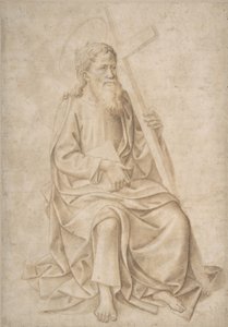 Sankt Filip sitter, håller en bok och ett kors, 1422-57. av Pesello Peselli