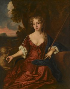 Porträtt av en dam, sägs vara Nell Gwynne som herdinna (olja på duk) av Peter (circle of) Lely