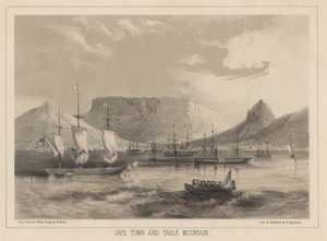 Kapstaden och Taffelberget, litho av Sarony und Co., 1855 (chromolitho)