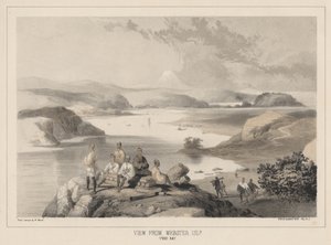 Utsikt från Webster Island, Yedo Bay, litho av Sarony und Co., 1855 (chromolitho)