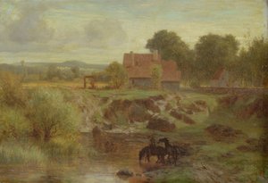 Hästar som korsar en flod i Ile de France, 1855 av Peter Burnitz
