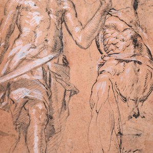 Två studier av en stående man med ett svärd Alexander den store, tergo: Studier..., ca. 1601. av Peter Candid