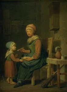 En bondhustru som ger sin dotter något att äta av Peter Cramer
