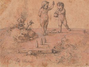 Två barn som leker med en boll, 1500-1546.