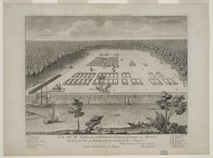A View of Savannah som den stod den 29 mars 1734, graverad av P. Fourdrinier, London, ca 1735 (gravyr) av Peter Gordon