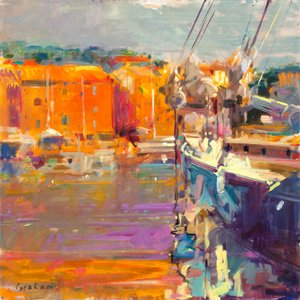 Ligger vid Saint-Tropez, 2021 (olja på duk) av Peter Graham (Contemporary)