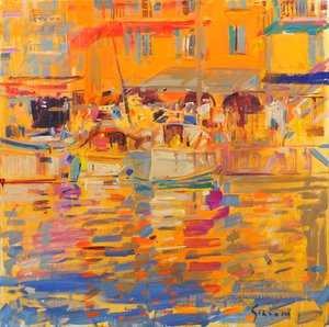 Båtar i Harbour Saint Tropez av Peter Graham (Contemporary)